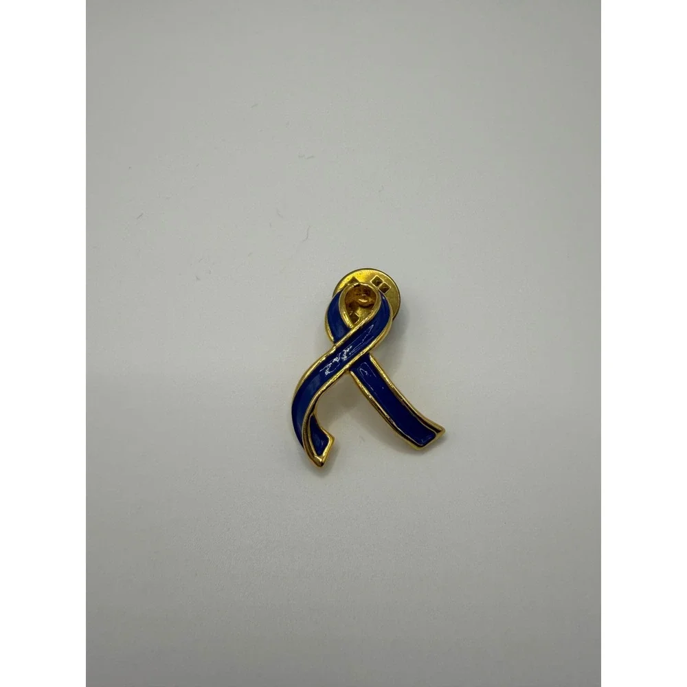 Blue Awareness Ribbon Pin Gold Tone Enamel Lapel Hat Pin Support Accessory